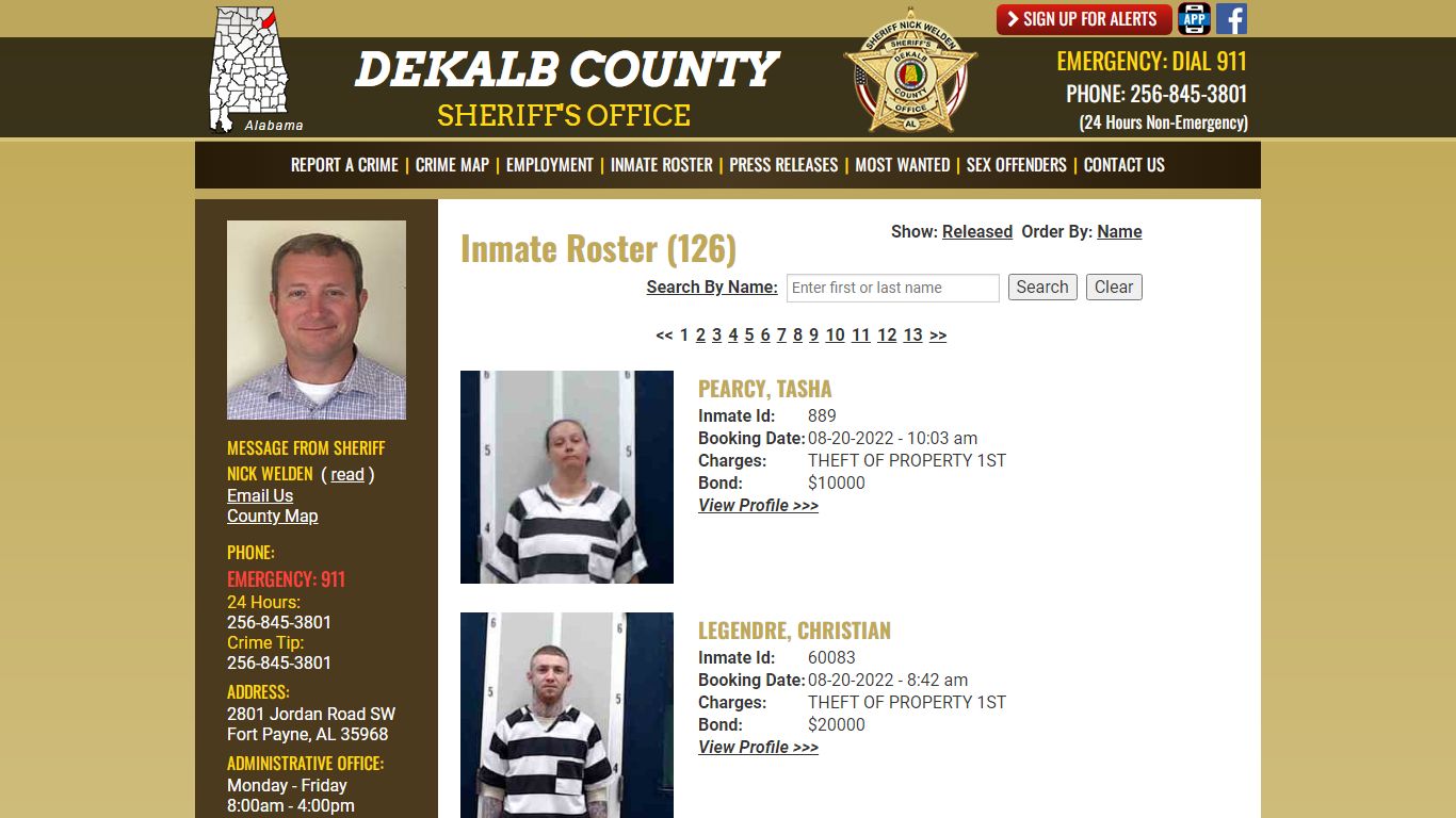 Inmate Roster - DeKalb County Sheriff's Office - Fort Payne, Alabama