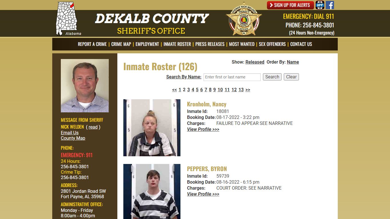 Inmate Roster - DeKalb County Sheriff's Office - Fort Payne, Alabama